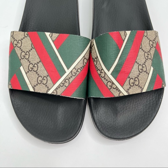 RARE Print! Gucci Style Beige Web Print GG Supreme Canvas Rubber Slide Sandals - Picture 4 of 16